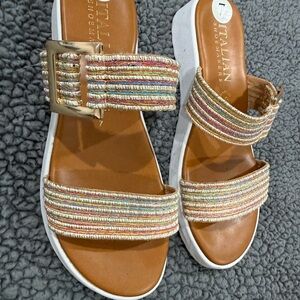 Italian Shoemakers Women's Striped Sandals - Gold and Tan